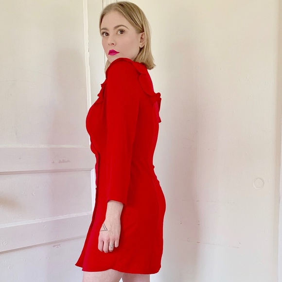 TOPSHOP Bright Red Ruffle Wrap Dress - Picture 5 of 8